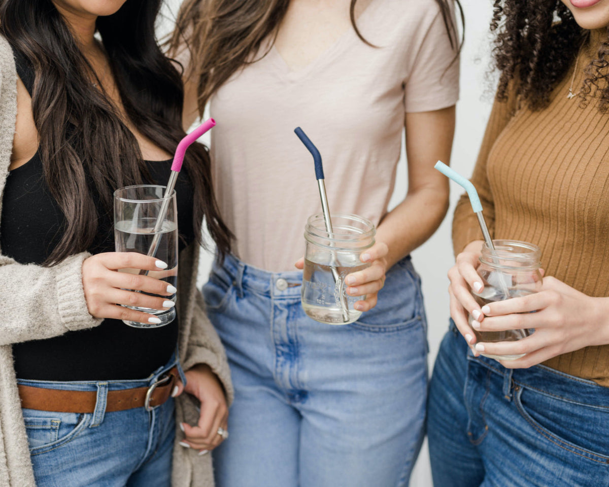 Stainless/Silicone Reusable Straws - Set of 4